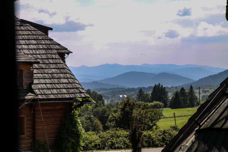 Widok z pokoju na bieszczadzkie wzgórza